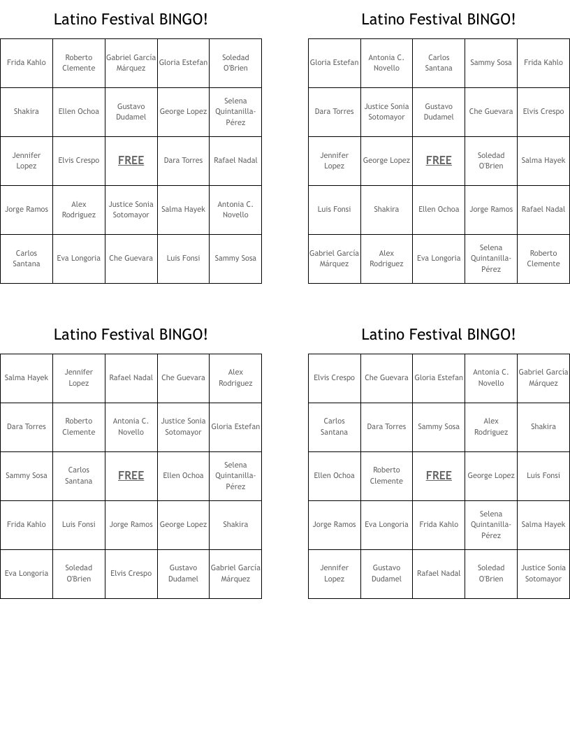 Latino Festival BINGO!