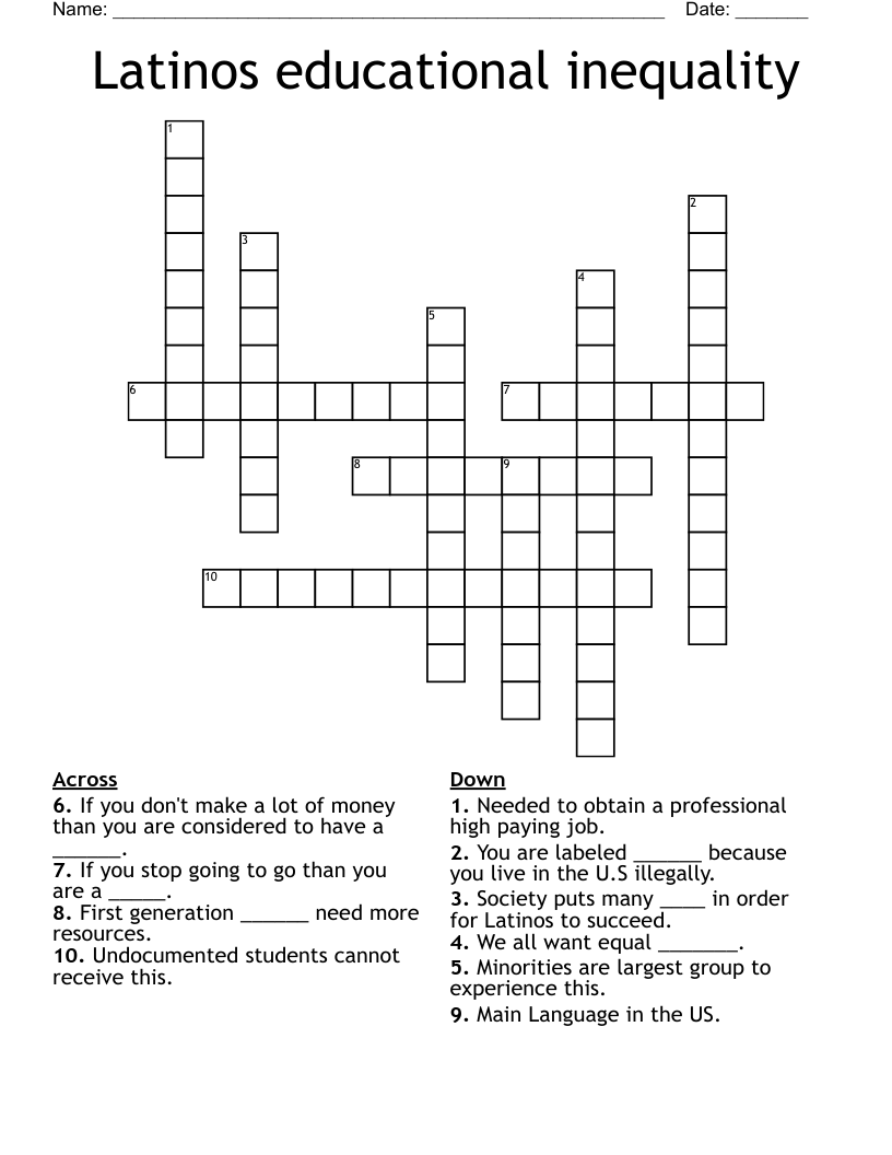 Latinos educational inequality Crossword