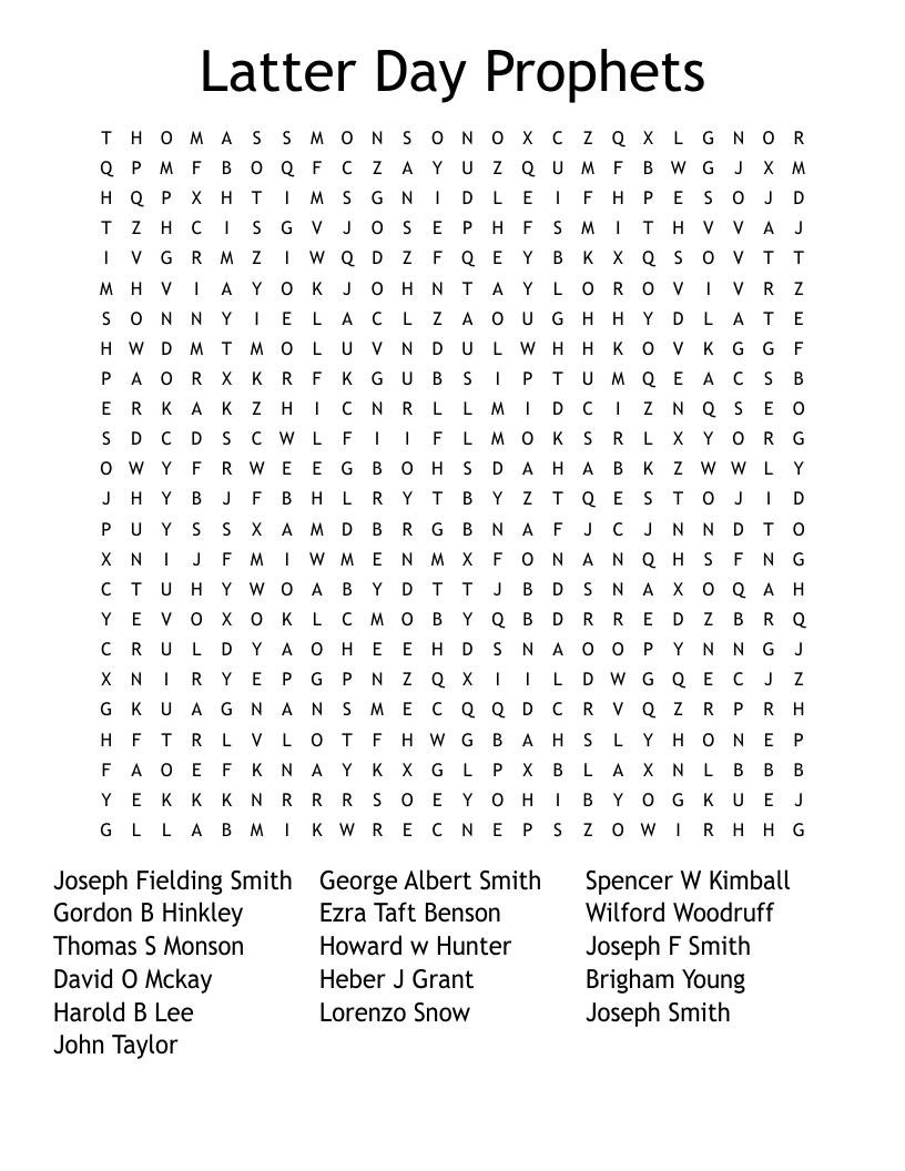Latter Day Prophets Word Search