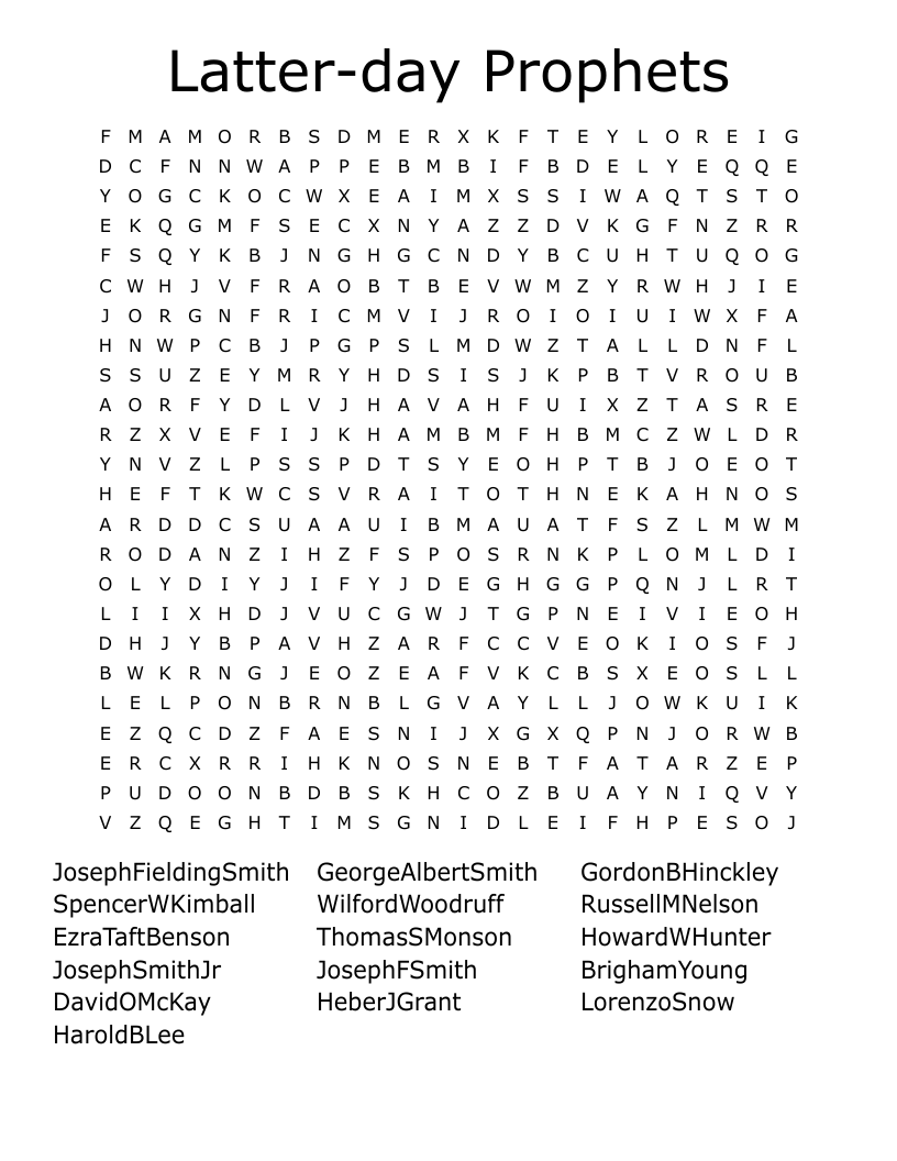 Latter-day Prophets Word Search
