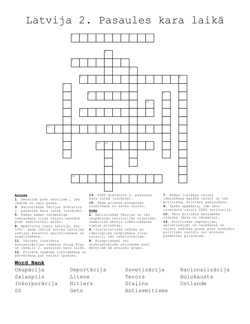 Latvija 2. Pasaules kara laikā Crossword