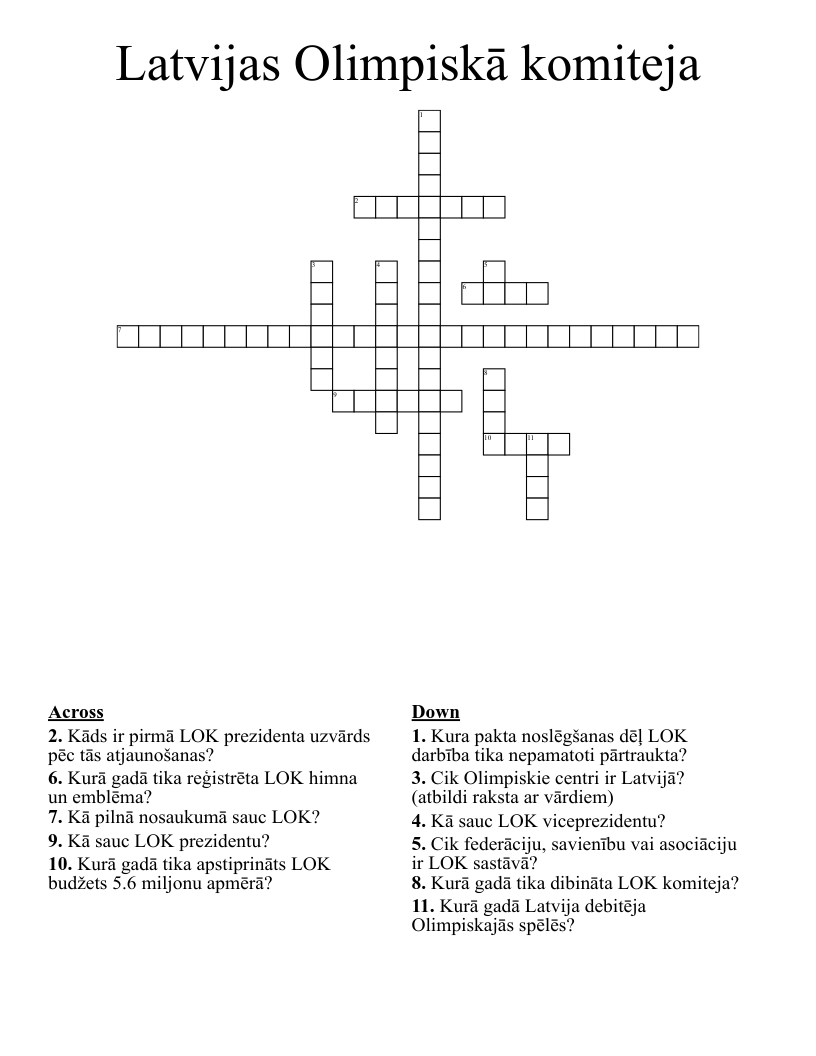 Latvijas Olimpiskā komiteja Crossword