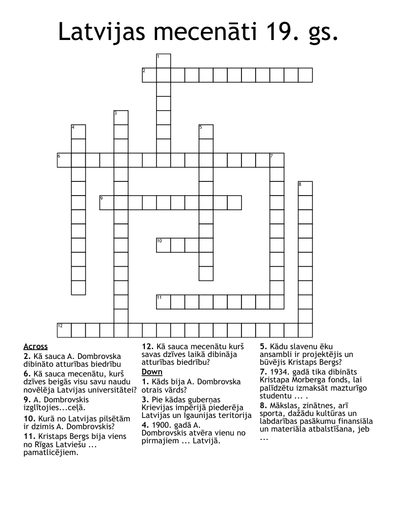 Latvijas mecenāti 19. gs. Crossword