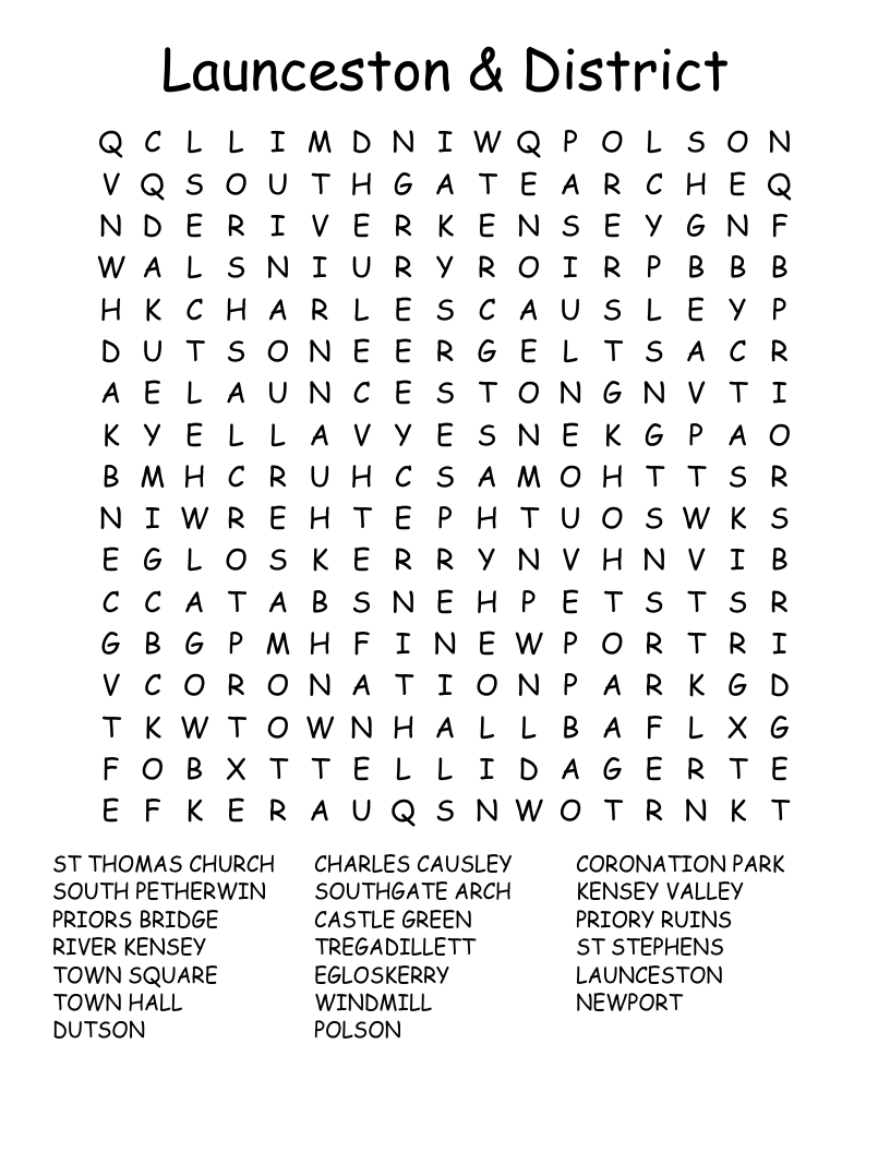 Launceston & District Word Search