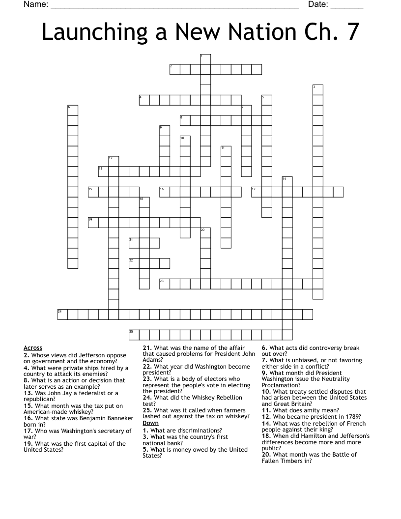 Launching a New Nation Ch. 7 Crossword