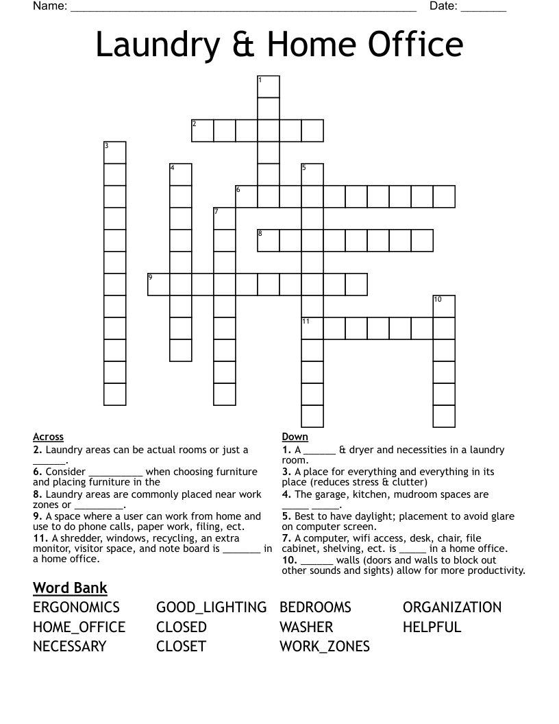 Laundry & Home Office Crossword