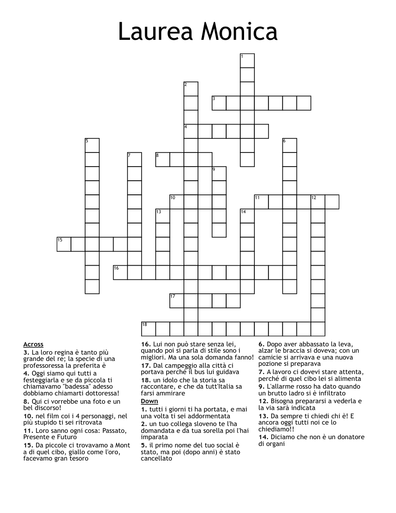 Laurea Monica Crossword