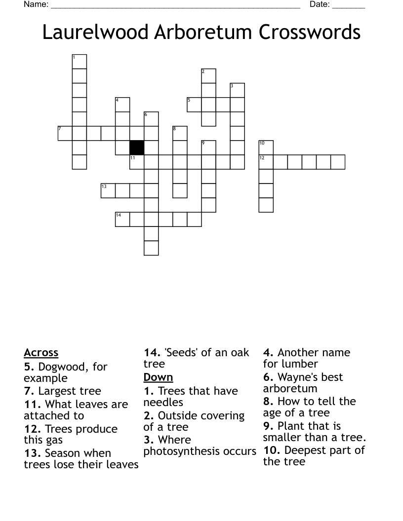 Laurelwood Arboretum Crosswords