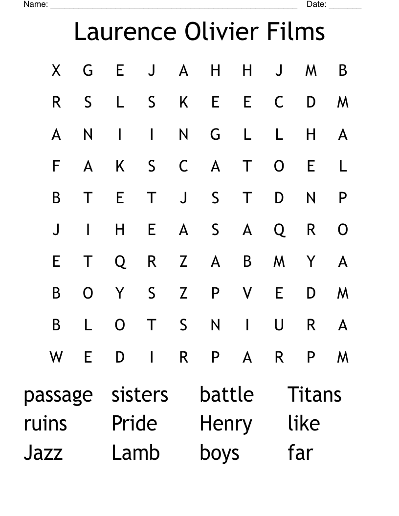 Laurence Olivier Films Word Search