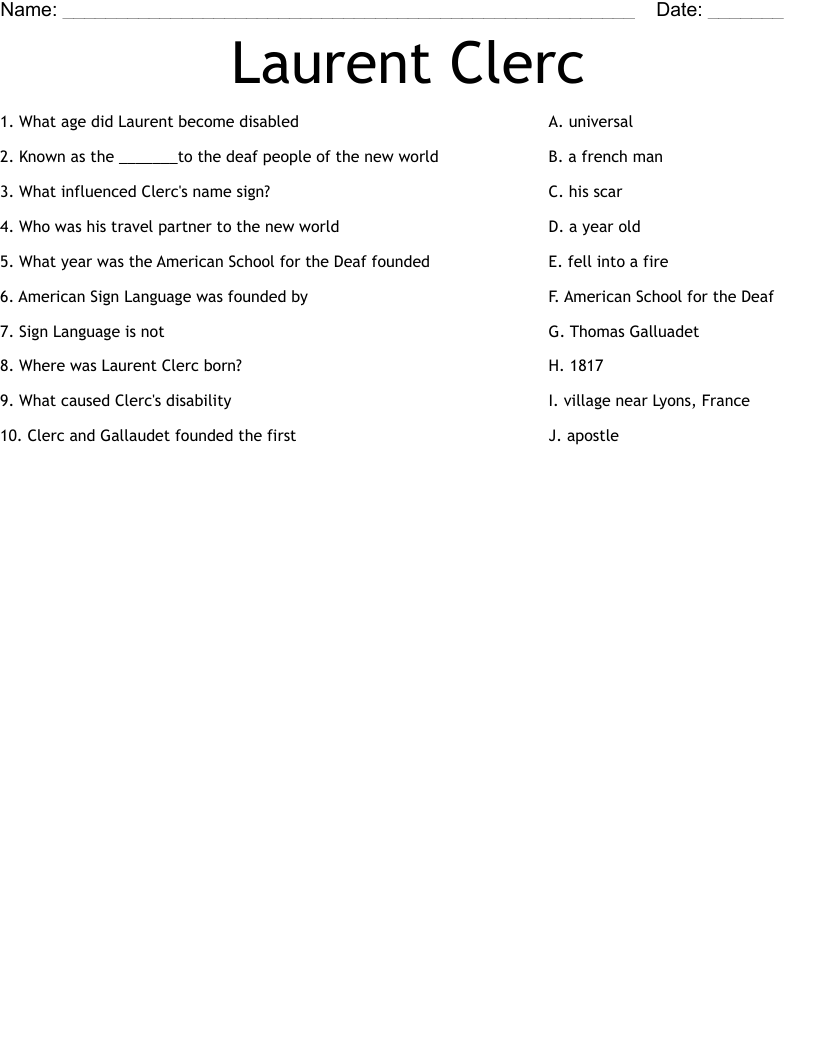 Laurent Clerc Worksheet