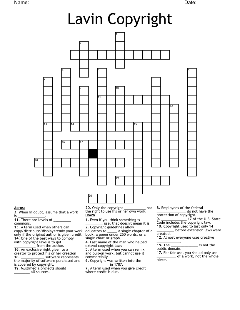 Lavin Copyright Crossword
