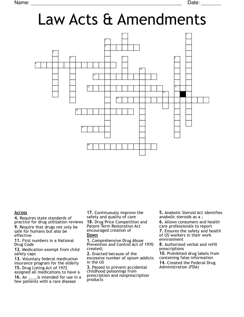 Law Acts & Amendments Crossword