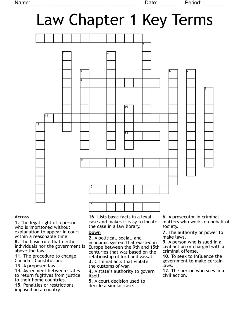 Law Chapter 1 Key Terms Crossword