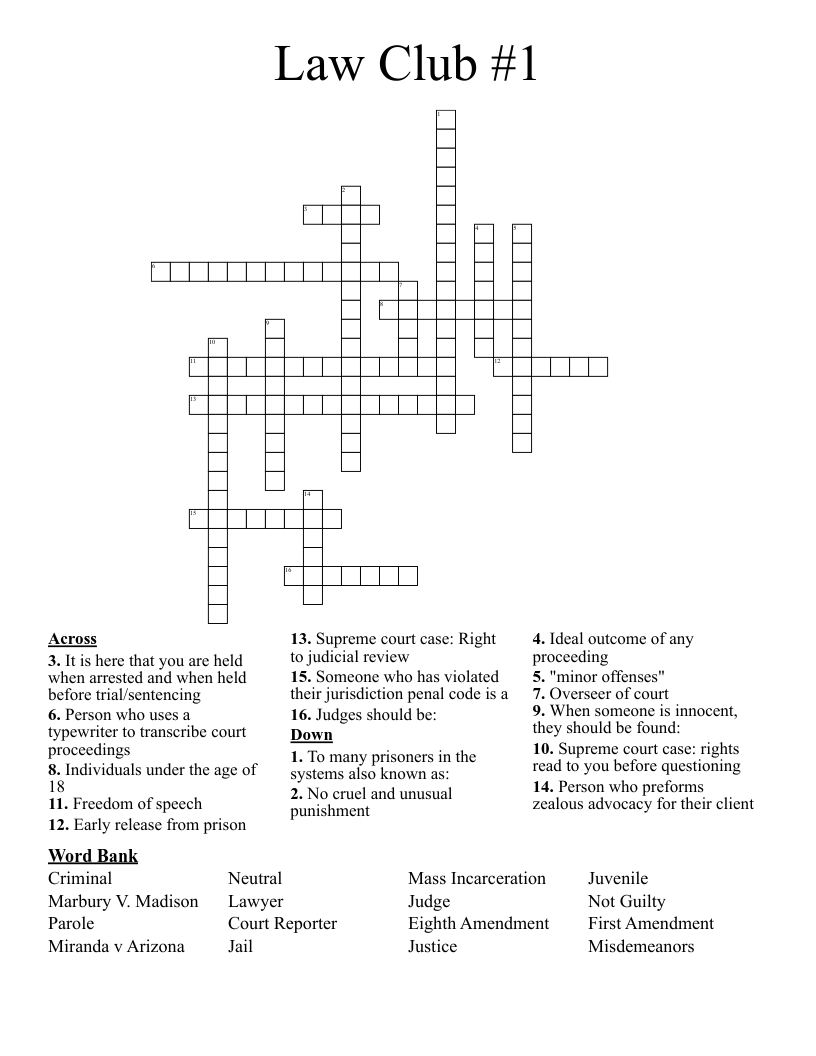 Law Club #1 Crossword