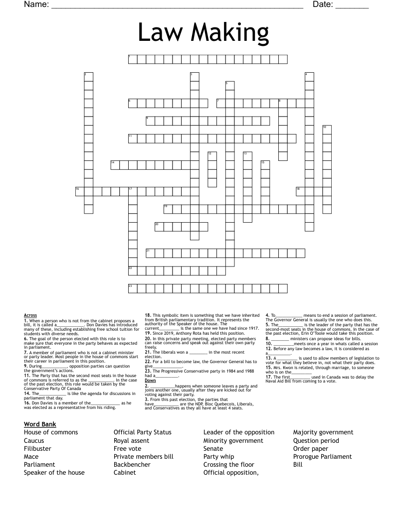 Law Making Crossword
