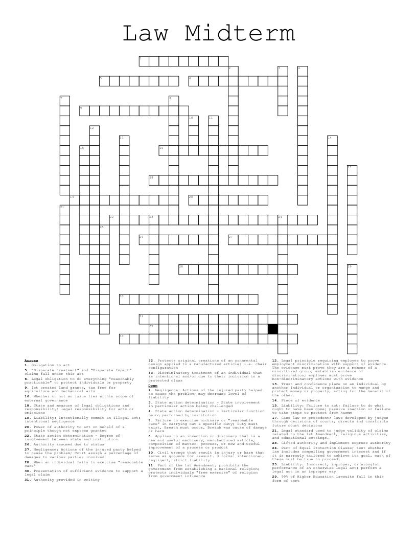 Law Midterm Crossword
