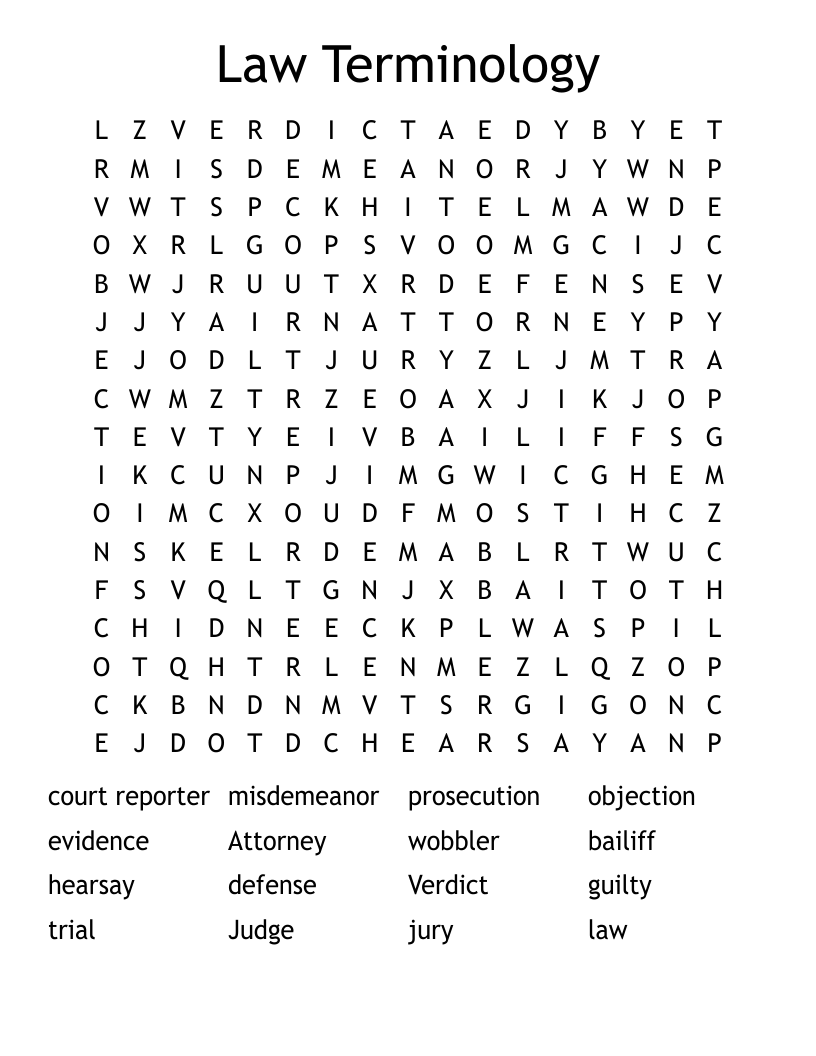 Law Terminology Word Search