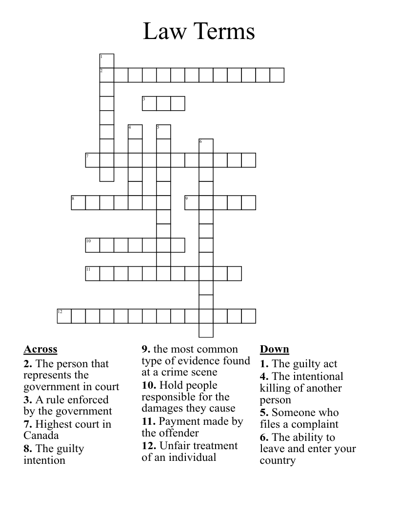 Law Terms Crossword