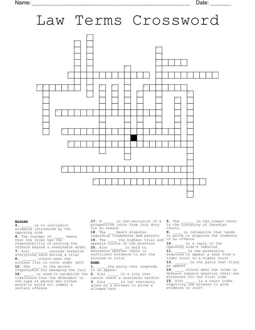 Law Terms Crossword