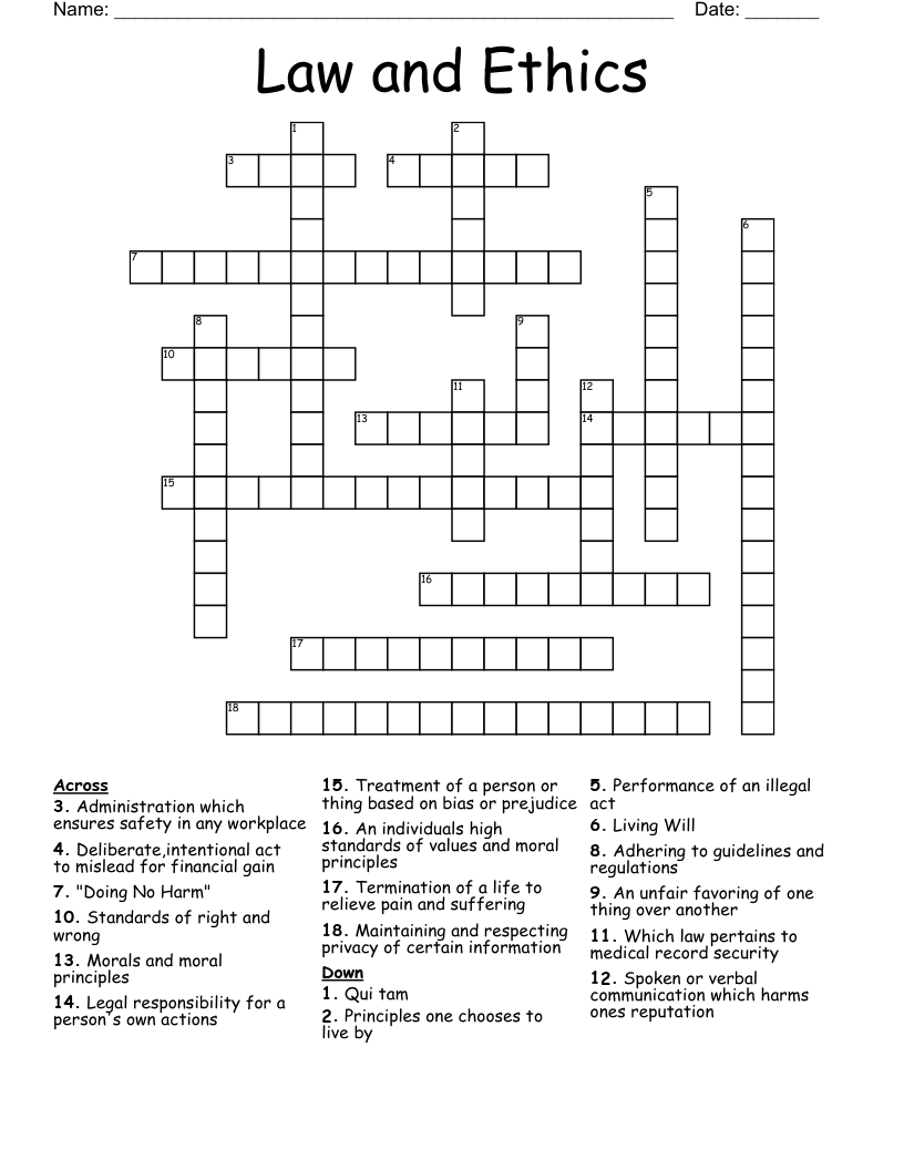 Law and Ethics Crossword