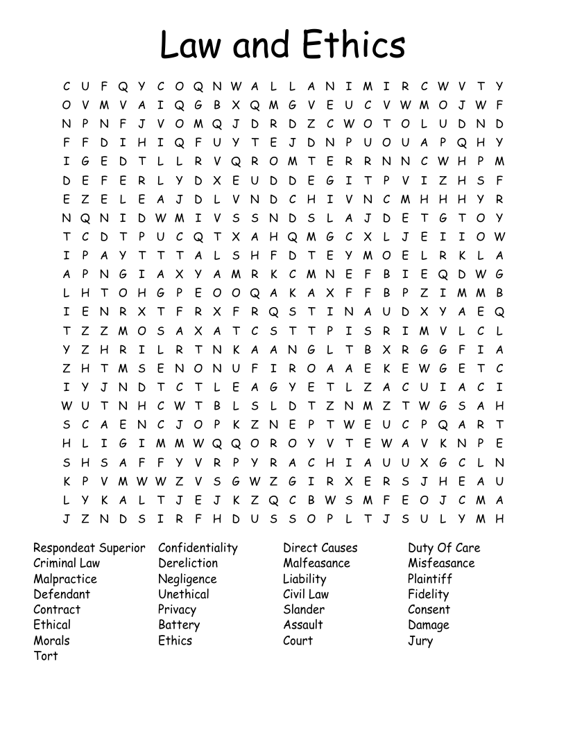 Law and Ethics Word Search