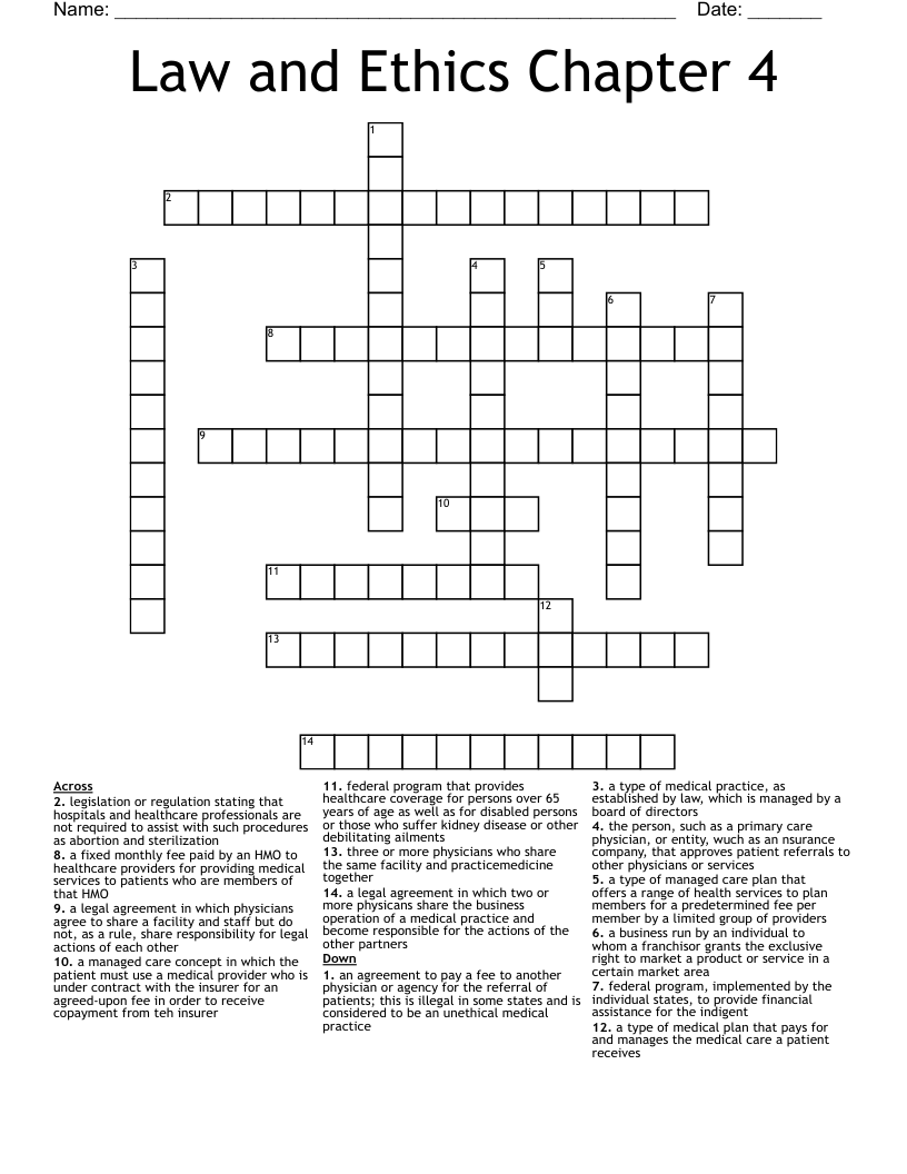 Law and Ethics Chapter 4 Crossword