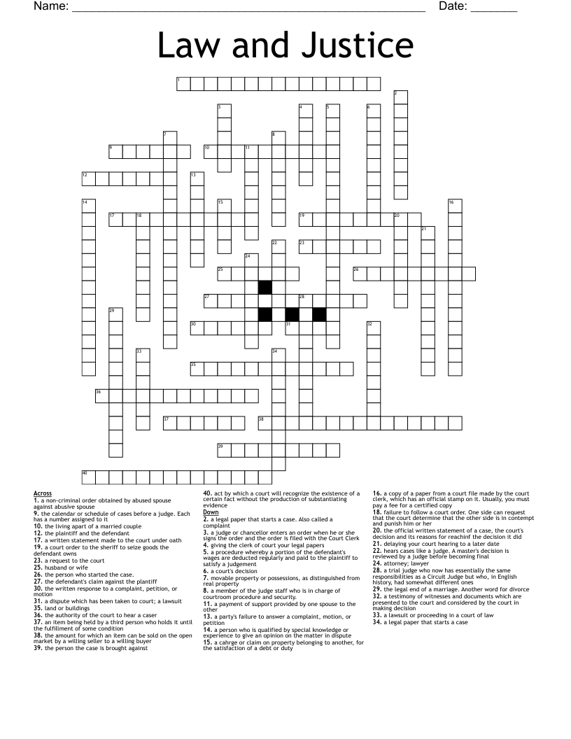 Law and Justice Crossword