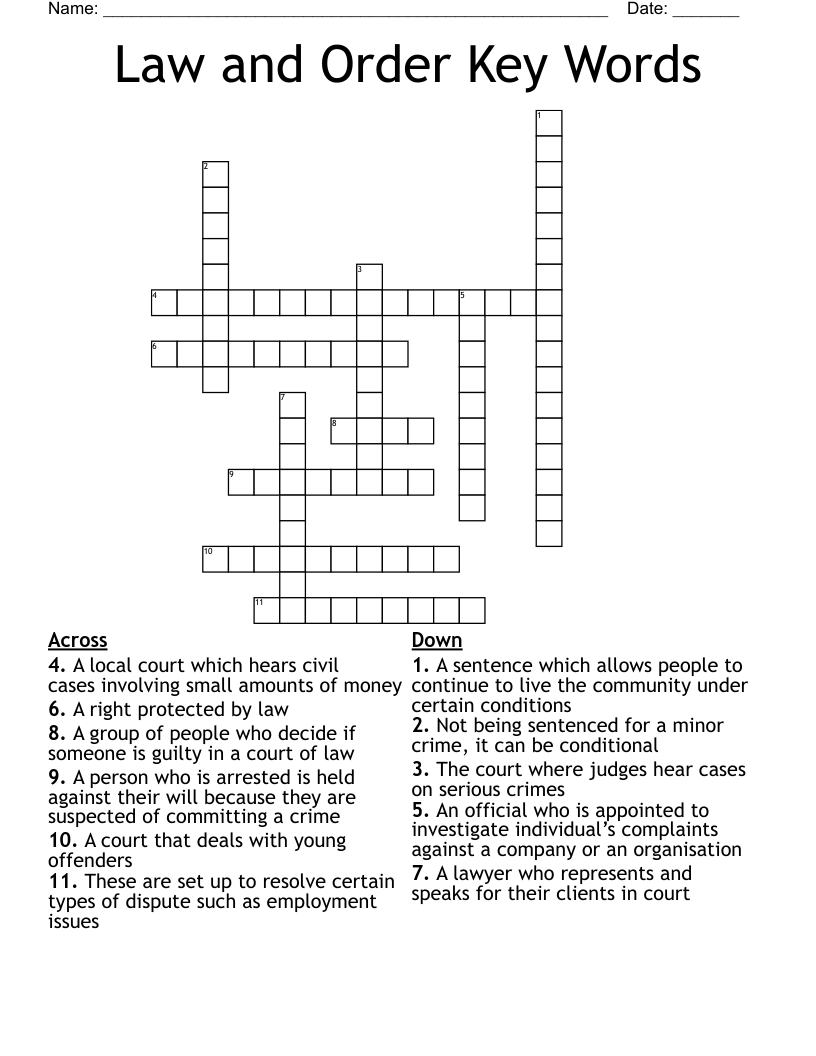 Law and Order Key Words Crossword