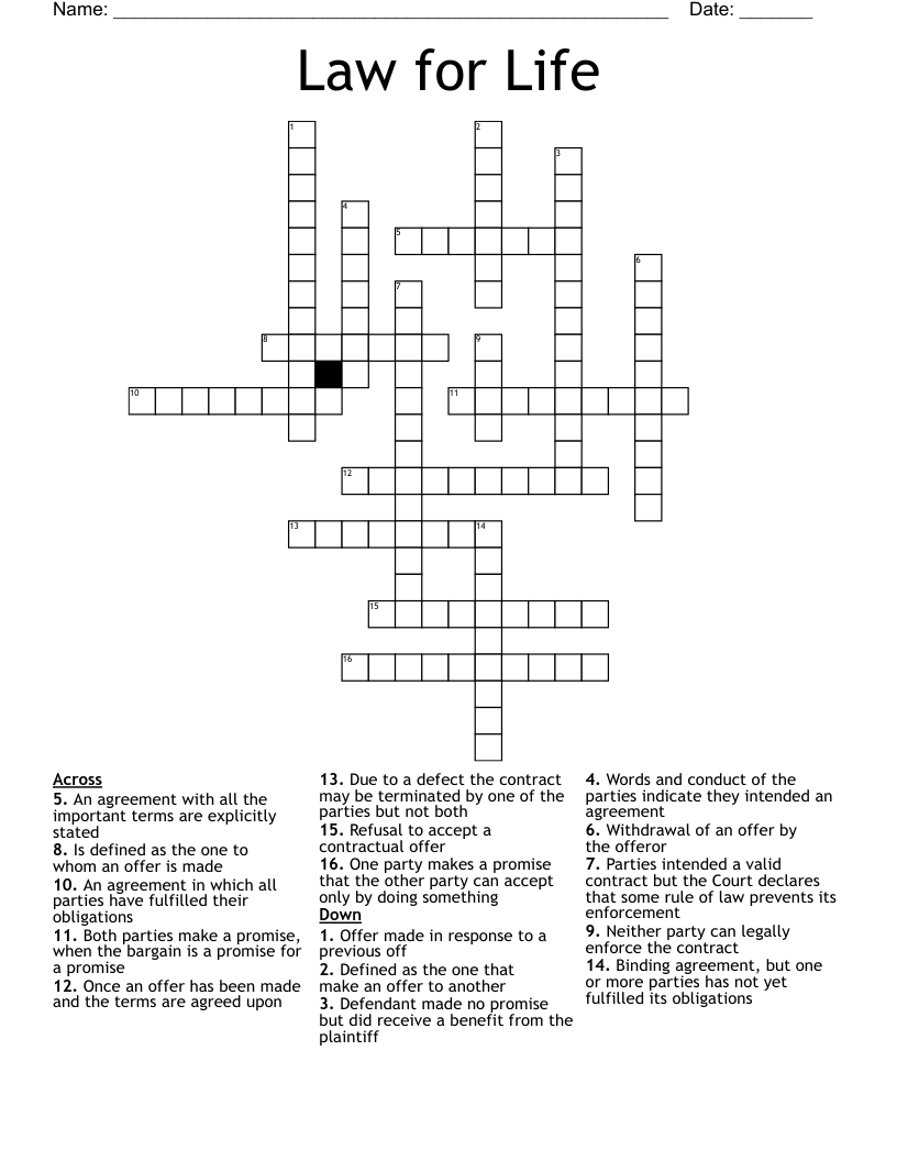 Law for Life Crossword