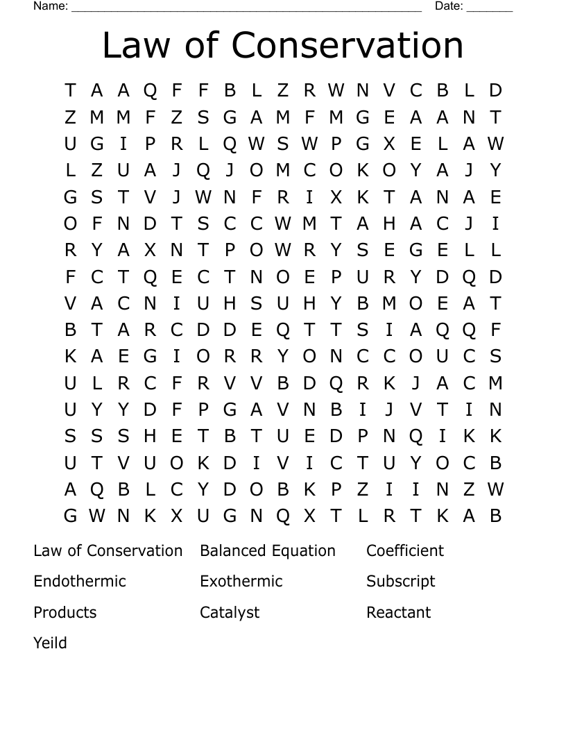 Law of Conservation Word Search