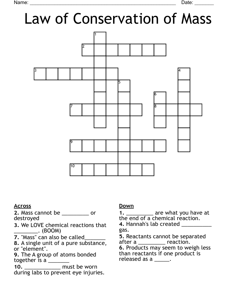 Law of Conservation of Mass Crossword
