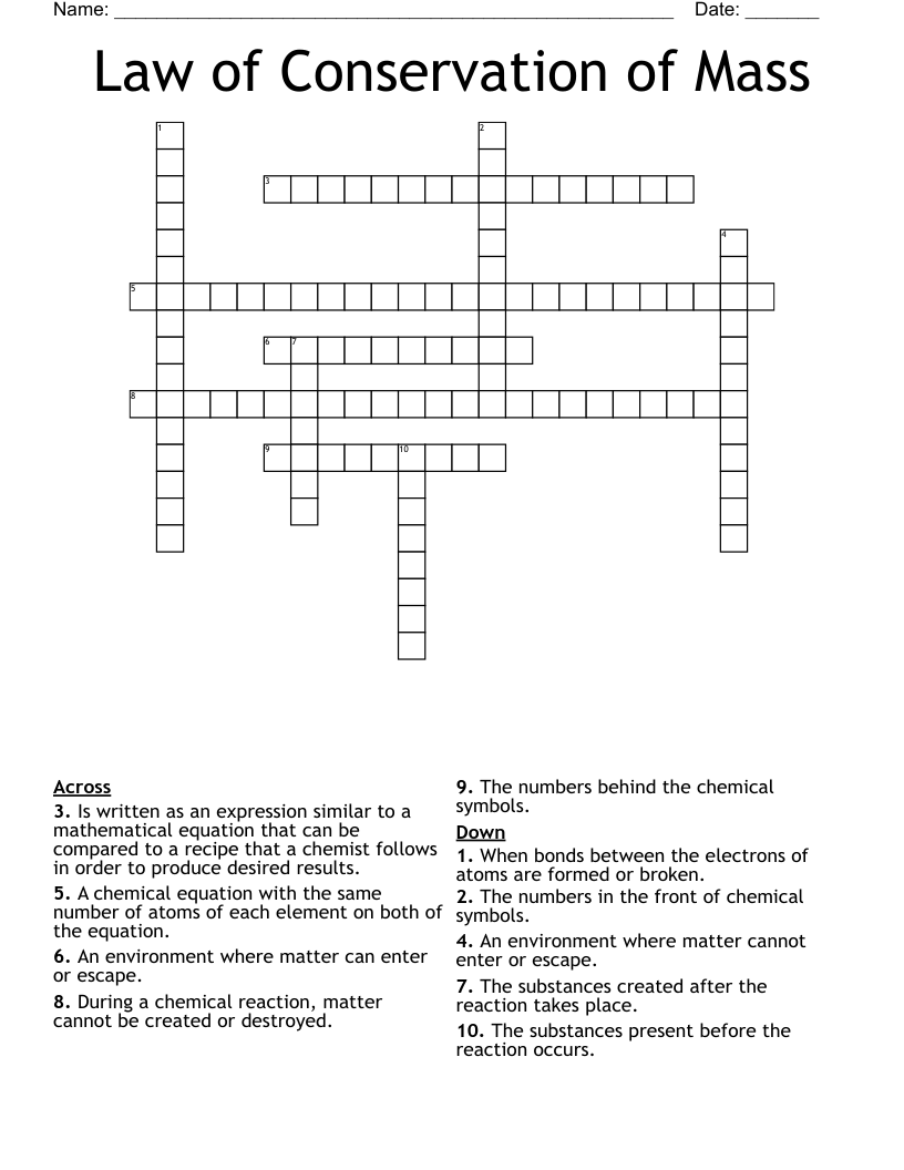 Law of Conservation of Mass Crossword