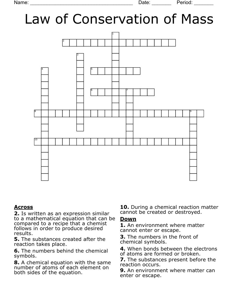 Law of Conservation of Mass Crossword