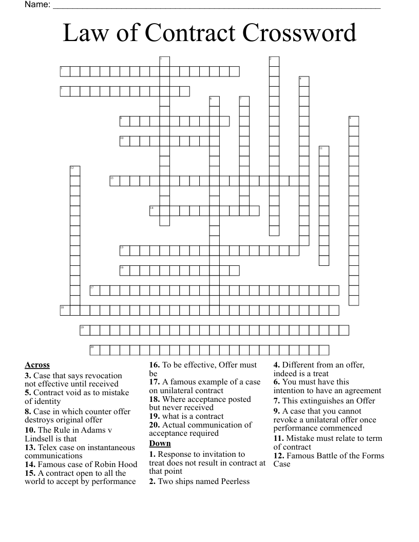 Law of Contract Crossword