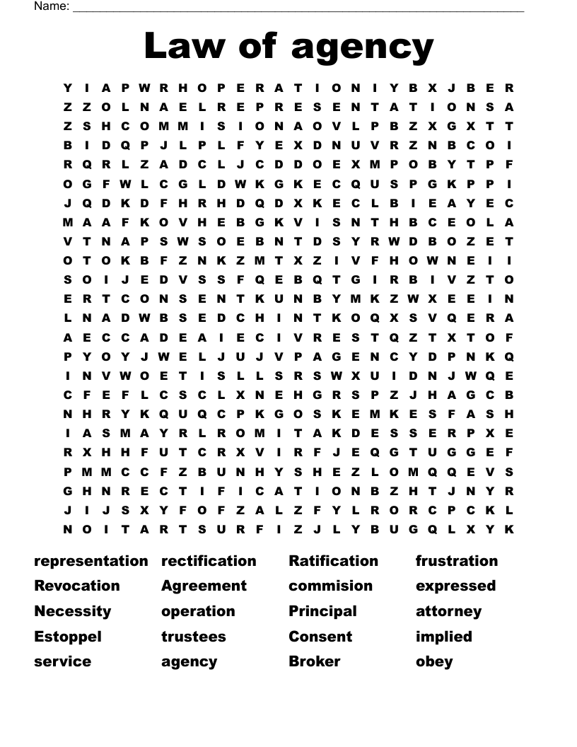 Law of agency Word Search