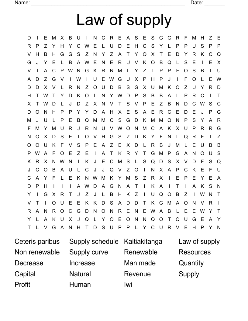 Law of supply Word Search