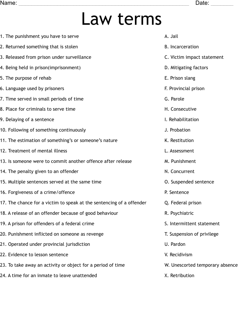 Law terms Worksheet
