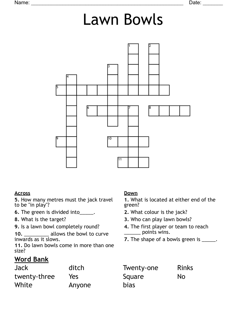 Lawn Bowls  Crossword