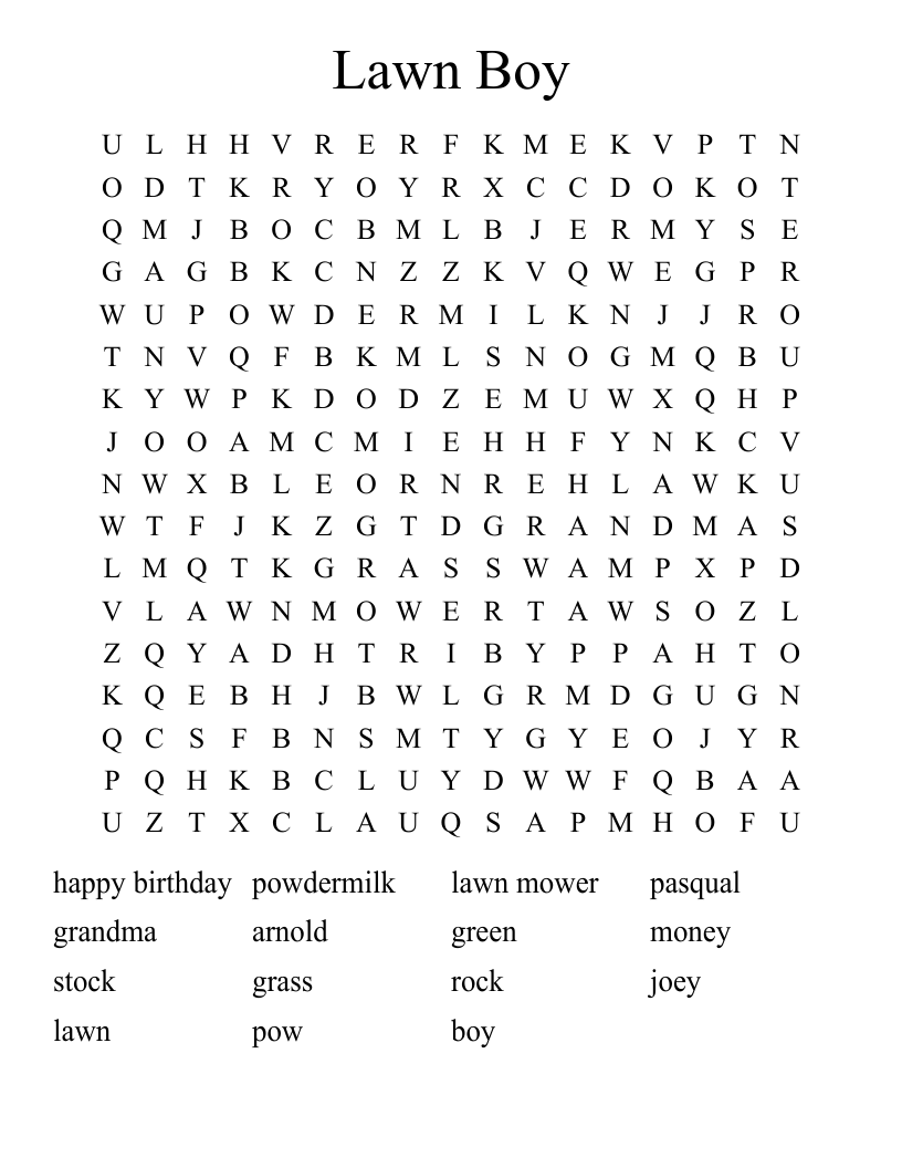 Lawn Boy Word Search