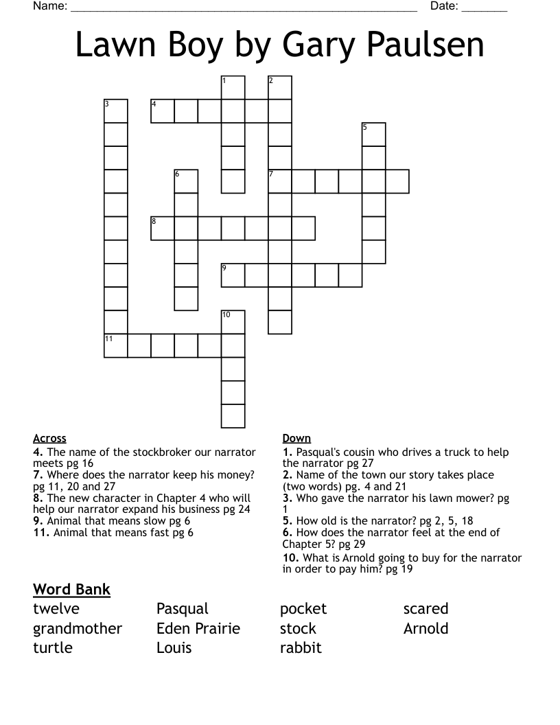 Lawn Boy by Gary Paulsen Crossword