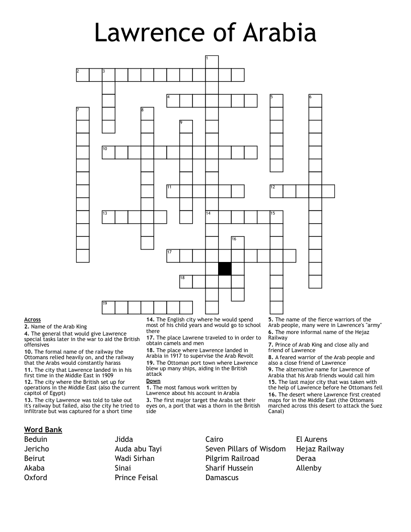 Lawrence of Arabia Crossword