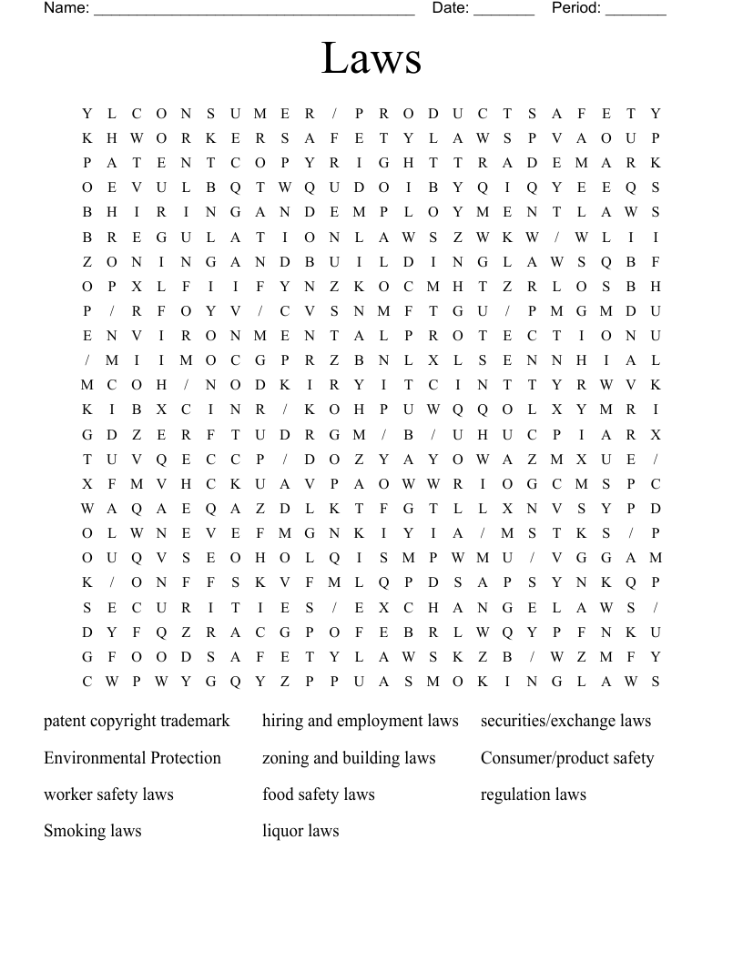 Laws Word Search