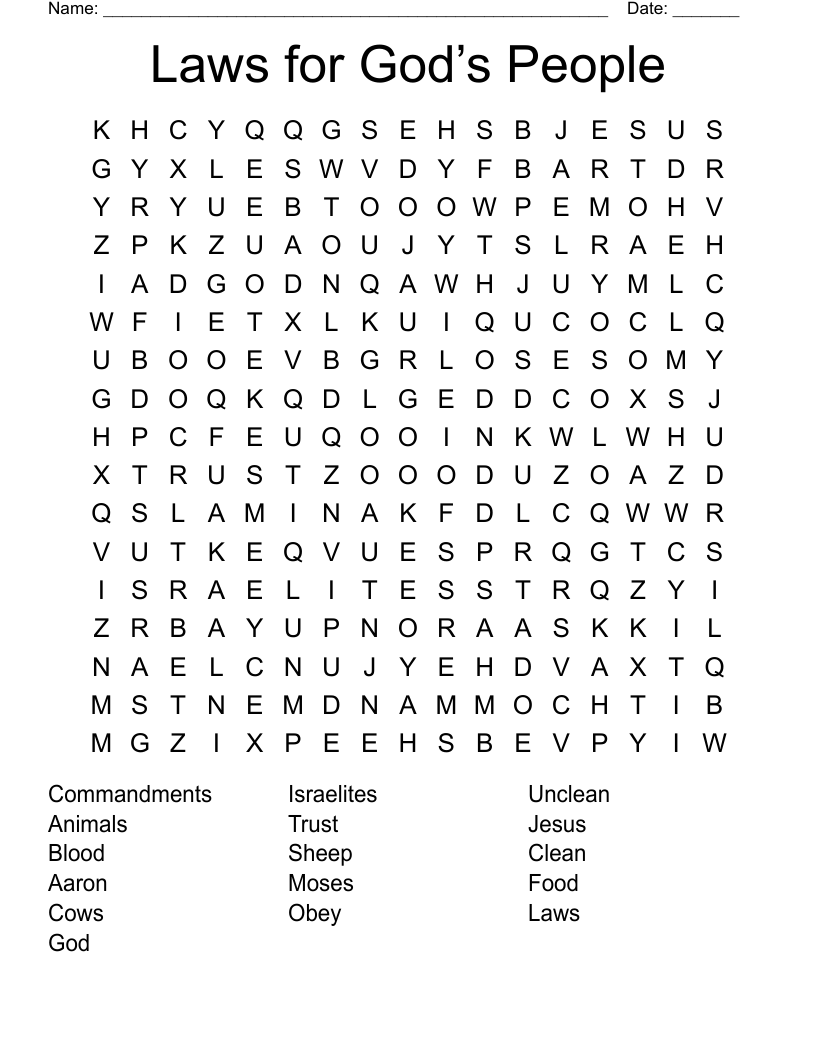 Laws for God’s People Word Search