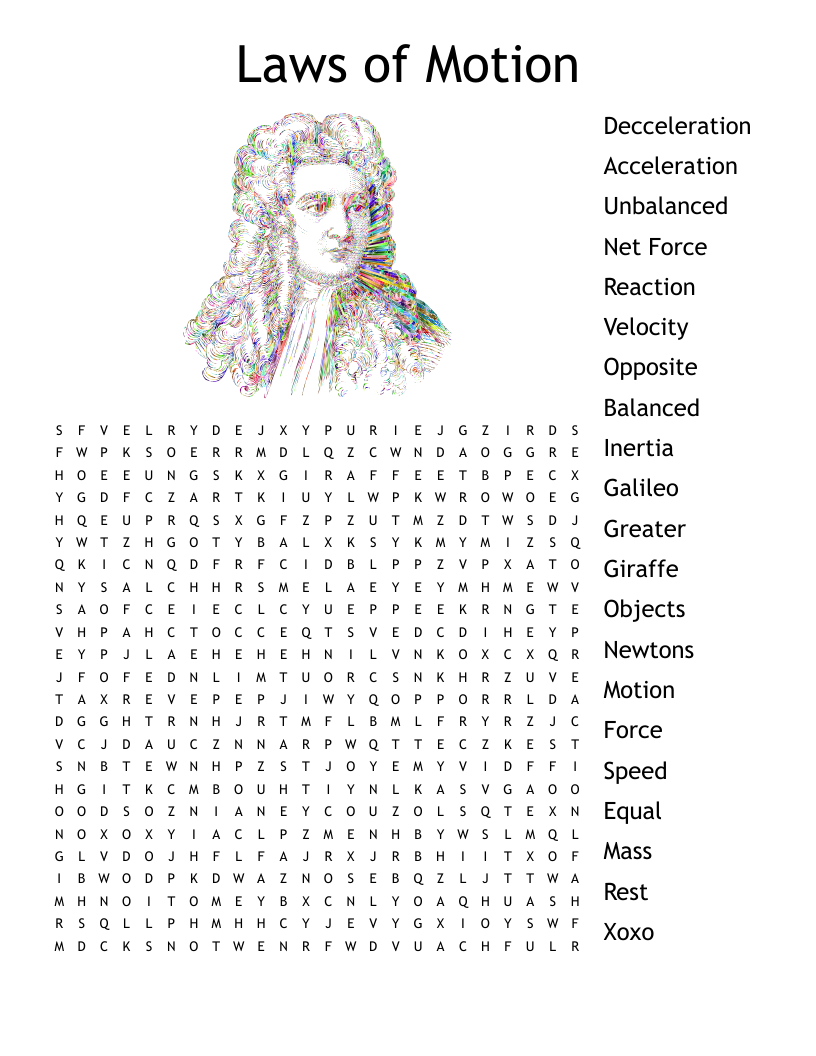 Laws of Motion Word Search