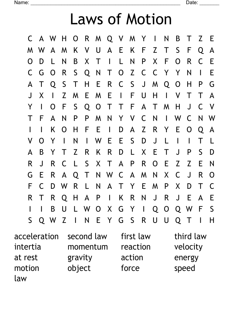 Laws of Motion Word Search