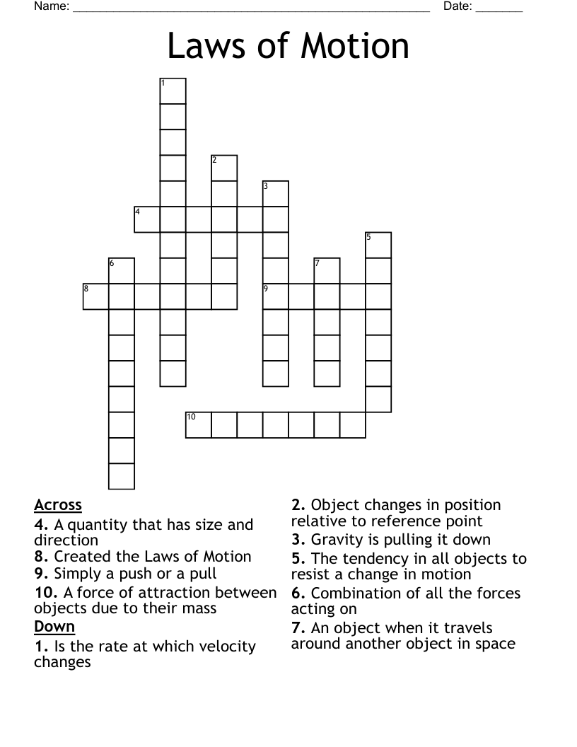 Laws of Motion Crossword