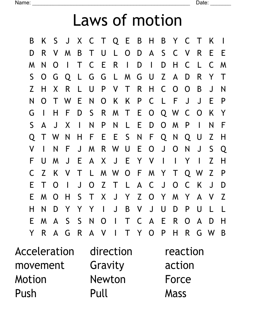 Laws of motion Word Search