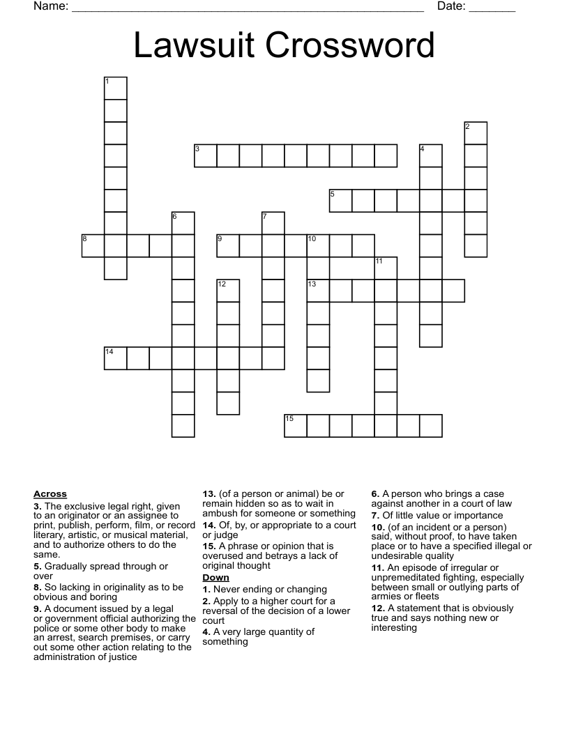 Lawsuit Crossword