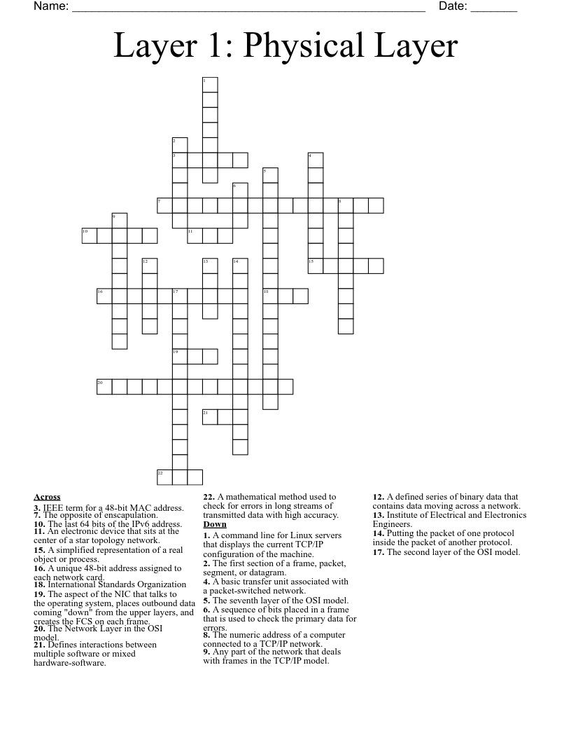 Layer 1: Physical Layer Crossword