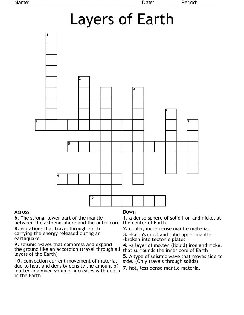 Layers of Earth Crossword